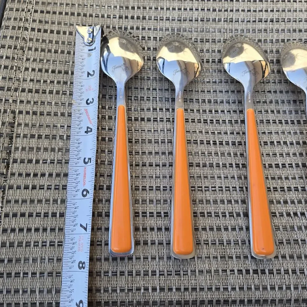 Fiesta Merengue Soup Spoons Flatware Lot of 4 Tangerine Orange Fiestaware